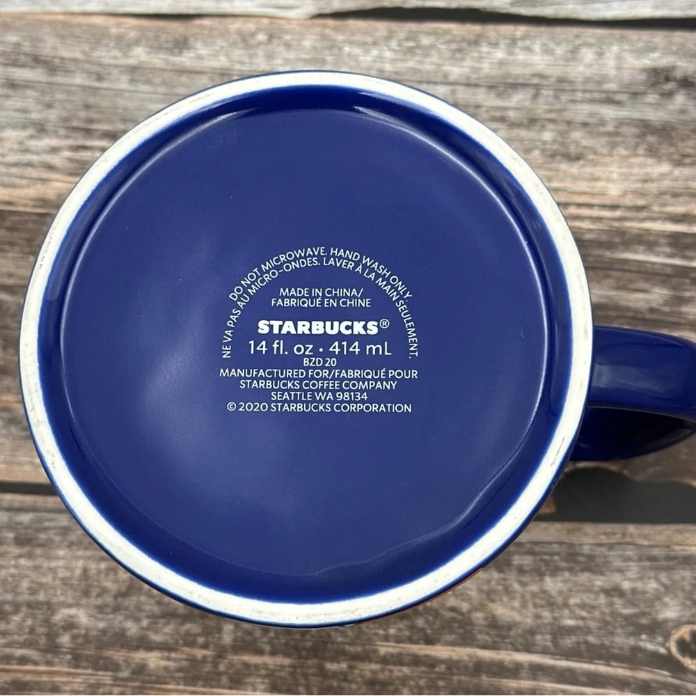 Starbucks Ceramic Bunny Easter Mug Blue Flowers 2020 Coffee Cup Wide Base 14oz